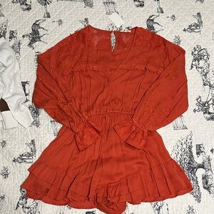 Easel Red Long Sleeve Romper